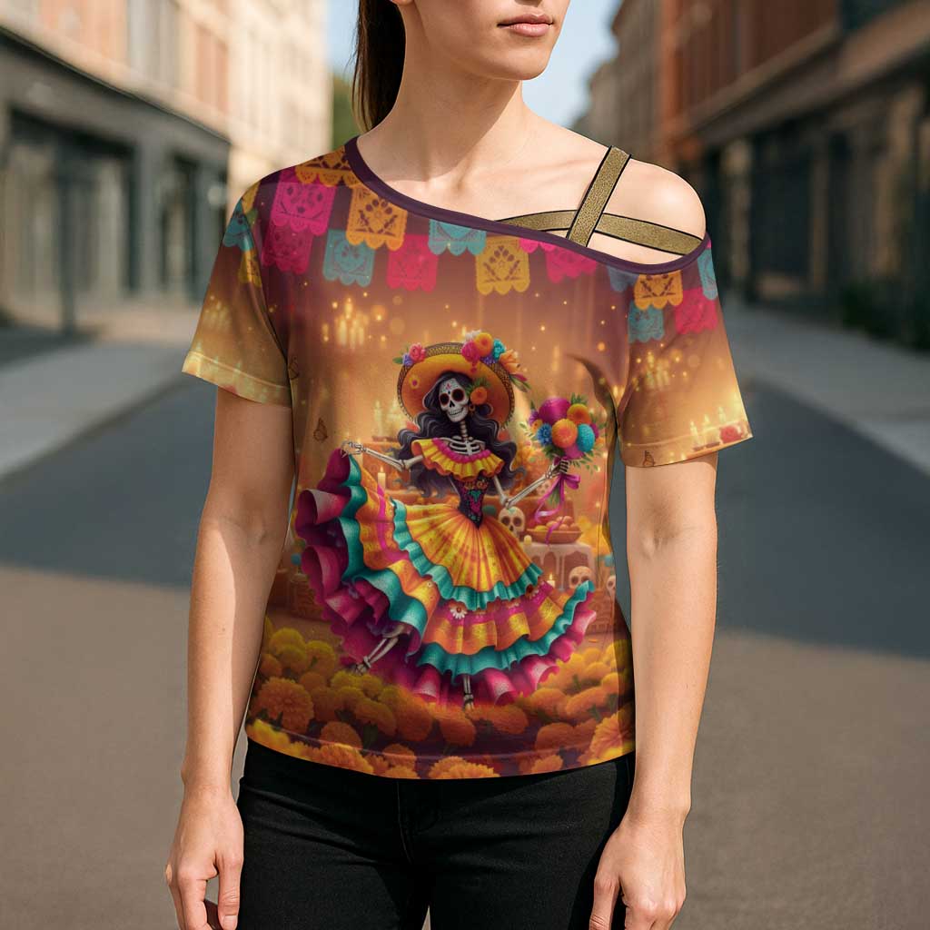 Mexico Day Of The Dead Cross Shoulder Shirt Día de los Muertos Catrina - Wonder Print Shop