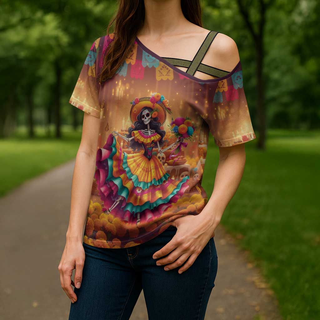 Mexico Day Of The Dead Cross Shoulder Shirt Día de los Muertos Catrina - Wonder Print Shop
