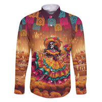Mexico Day Of The Dead Family Matching Long Sleeve Bodycon Dress and Hawaiian Shirt Día de los Muertos Catrina - Wonder Print Shop