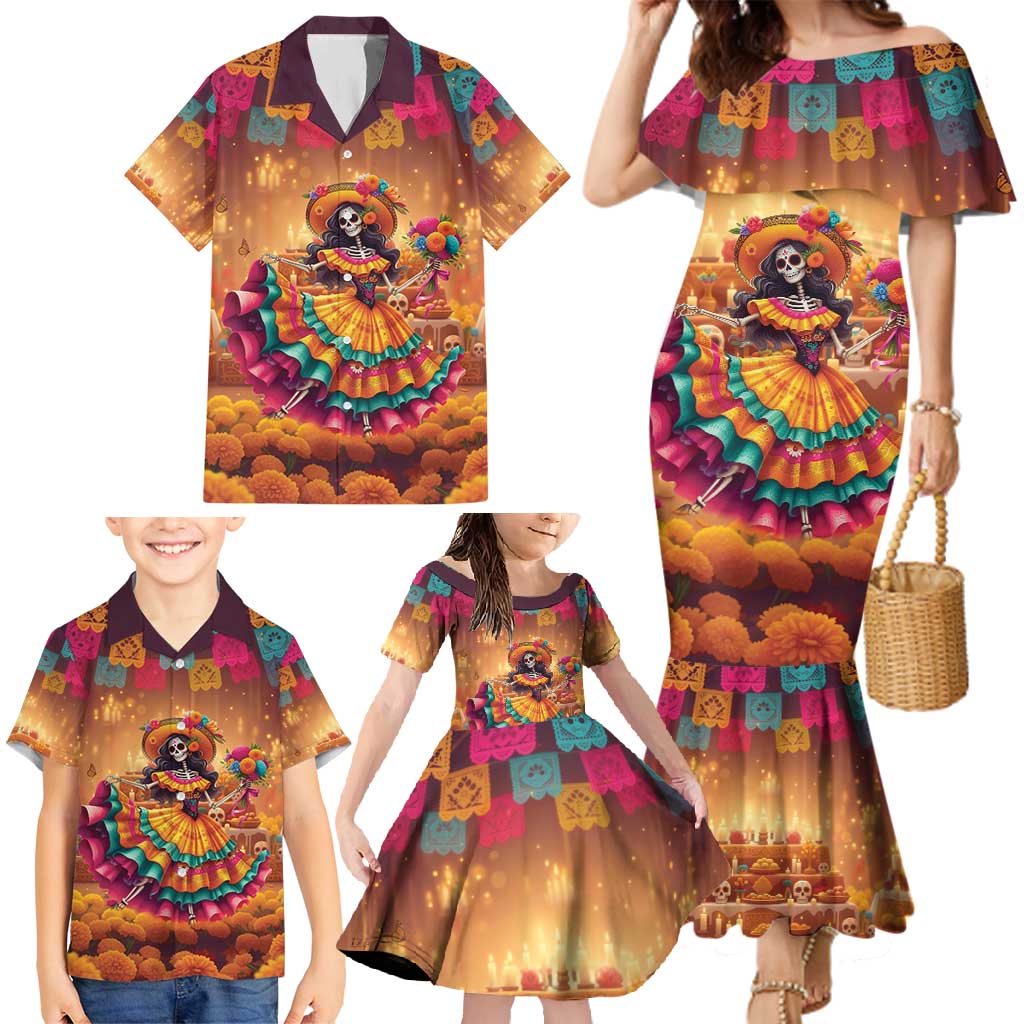 Mexico Day Of The Dead Family Matching Mermaid Dress and Hawaiian Shirt Día de los Muertos Catrina - Wonder Print Shop