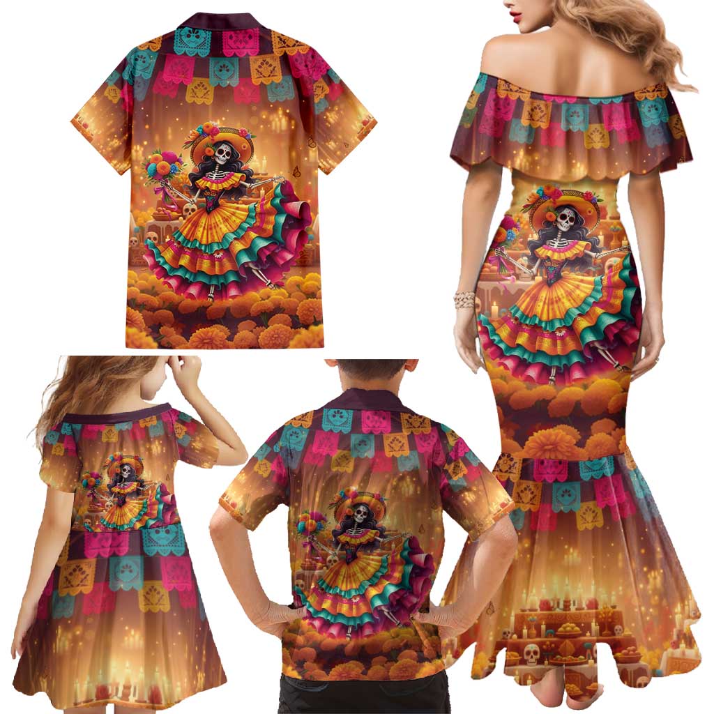 Mexico Day Of The Dead Family Matching Mermaid Dress and Hawaiian Shirt Día de los Muertos Catrina - Wonder Print Shop