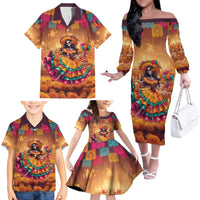 Mexico Day Of The Dead Family Matching Off The Shoulder Long Sleeve Dress and Hawaiian Shirt Día de los Muertos Catrina - Wonder Print Shop