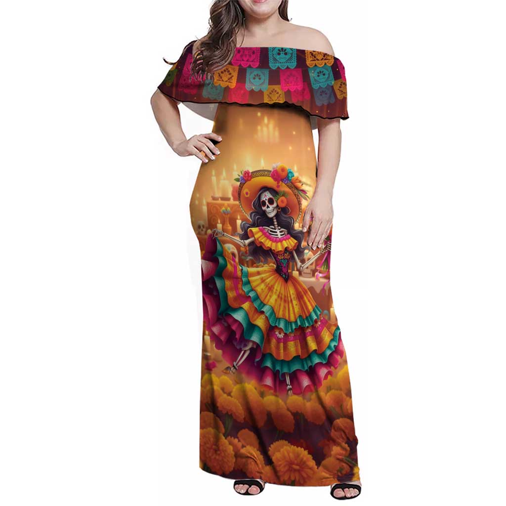 Mexico Day Of The Dead Family Matching Off Shoulder Maxi Dress and Hawaiian Shirt Día de los Muertos Catrina - Wonder Print Shop