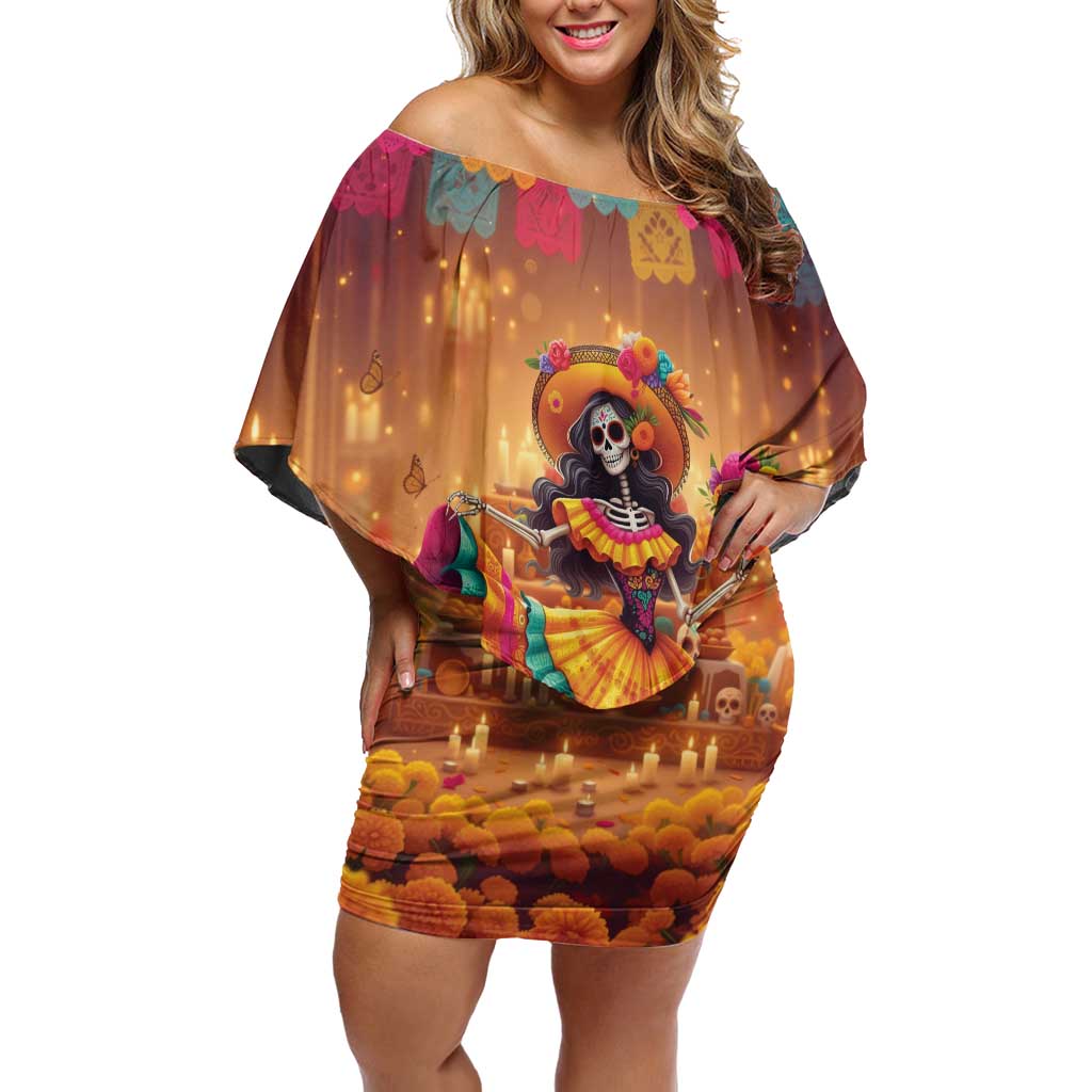 Mexico Day Of The Dead Family Matching Off Shoulder Short Dress and Hawaiian Shirt Día de los Muertos Catrina - Wonder Print Shop