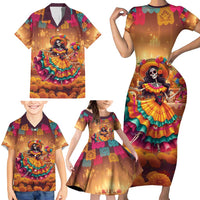Mexico Day Of The Dead Family Matching Short Sleeve Bodycon Dress and Hawaiian Shirt Día de los Muertos Catrina - Wonder Print Shop