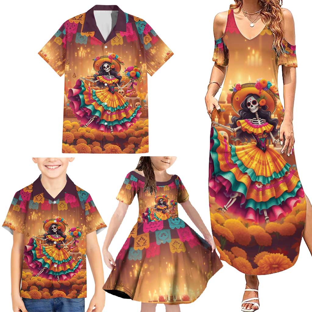 Mexico Day Of The Dead Family Matching Summer Maxi Dress and Hawaiian Shirt Día de los Muertos Catrina - Wonder Print Shop