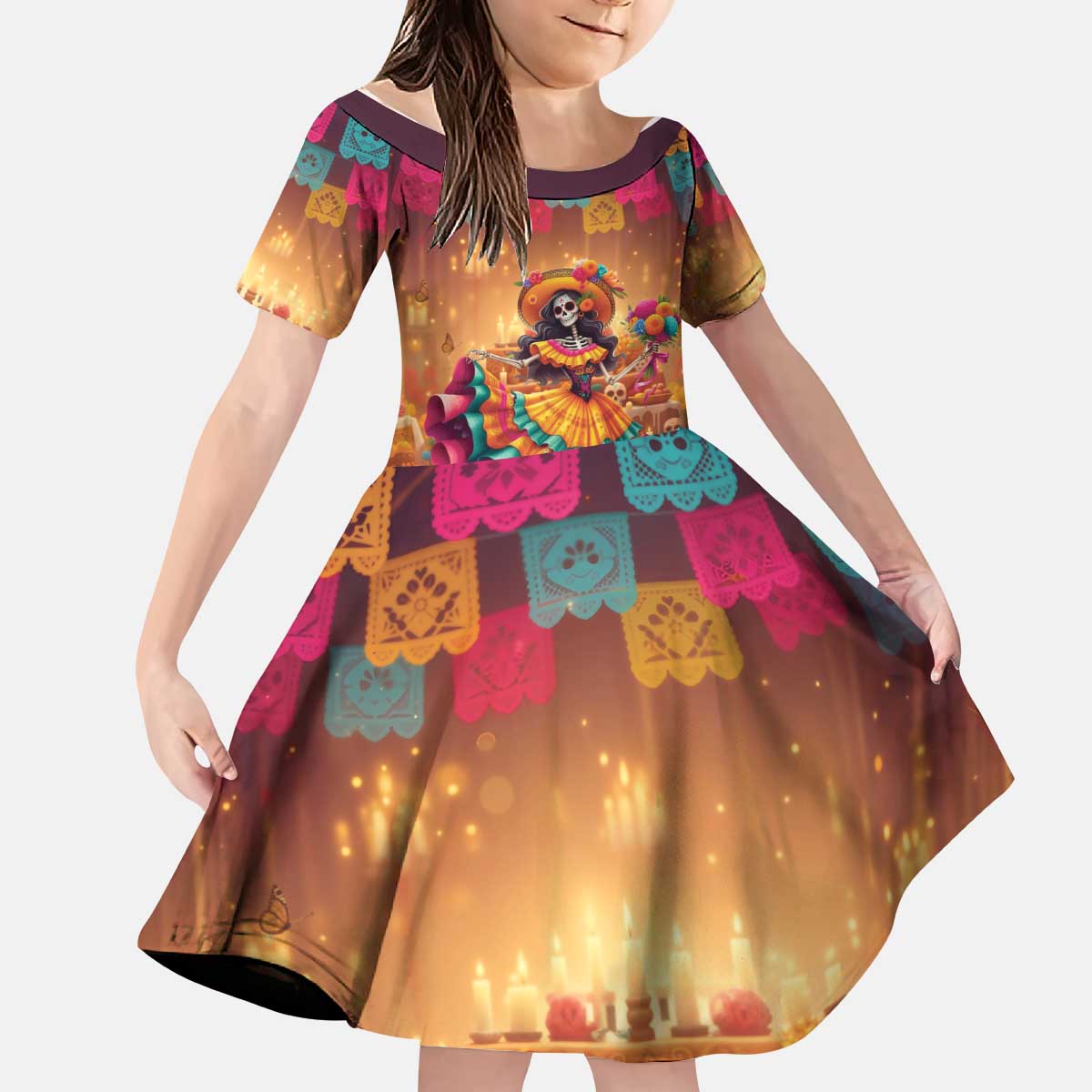 Mexico Day Of The Dead Kid Short Sleeve Dress Día de los Muertos Catrina - Wonder Print Shop