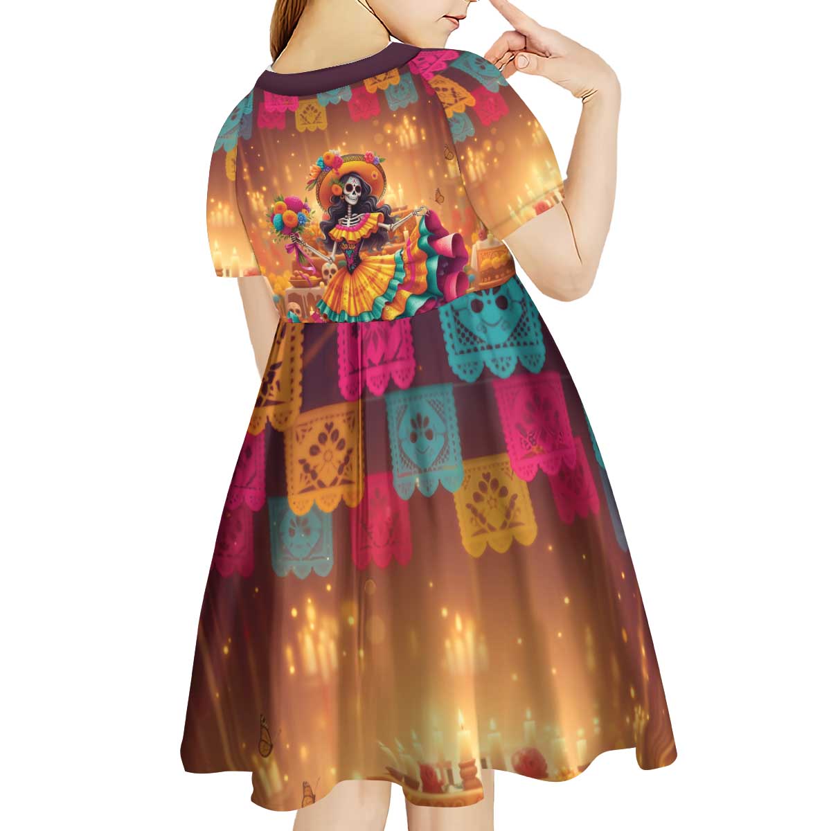 Mexico Day Of The Dead Kid Short Sleeve Dress Día de los Muertos Catrina - Wonder Print Shop