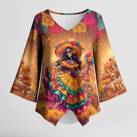 Mexico Day Of The Dead Kimono Sleeve Blouse Día de los Muertos Catrina - Wonder Print Shop