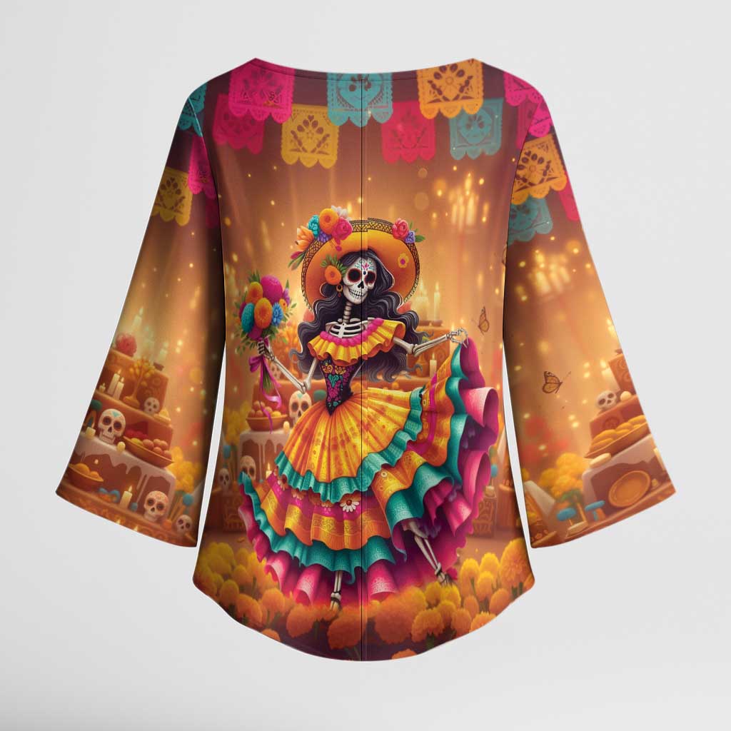 Mexico Day Of The Dead Kimono Sleeve Blouse Día de los Muertos Catrina - Wonder Print Shop