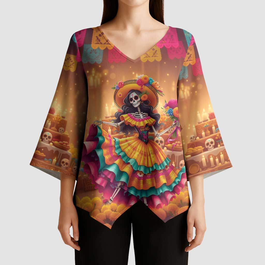 Mexico Day Of The Dead Kimono Sleeve Blouse Día de los Muertos Catrina - Wonder Print Shop
