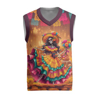 Mexico Day Of The Dead Christmas Knitted V-Neck Vest Día de los Muertos Catrina - Wonder Print Shop