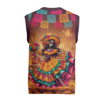 Mexico Day Of The Dead Christmas Knitted V-Neck Vest Día de los Muertos Catrina - Wonder Print Shop