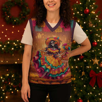 Mexico Day Of The Dead Christmas Knitted V-Neck Vest Día de los Muertos Catrina - Wonder Print Shop