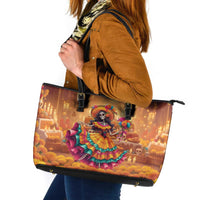 Mexico Day Of The Dead Leather Tote Bag Día de los Muertos Catrina - Wonder Print Shop