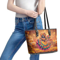 Mexico Day Of The Dead Leather Tote Bag Día de los Muertos Catrina - Wonder Print Shop