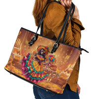 Mexico Day Of The Dead Leather Tote Bag Día de los Muertos Catrina - Wonder Print Shop