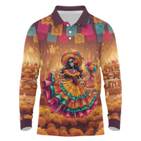 Mexico Day Of The Dead Long Sleeve Polo Shirt Día de los Muertos Catrina - Wonder Print Shop