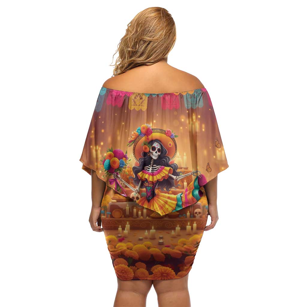 Mexico Day Of The Dead Off Shoulder Short Dress Día de los Muertos Catrina - Wonder Print Shop