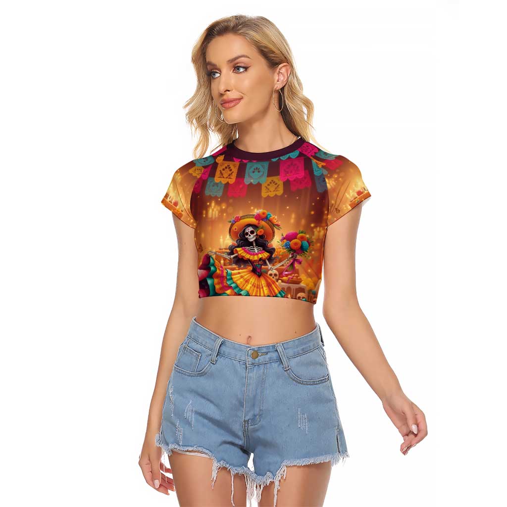 Mexico Day Of The Dead Raglan Cropped T Shirt Día de los Muertos Catrina - Wonder Print Shop