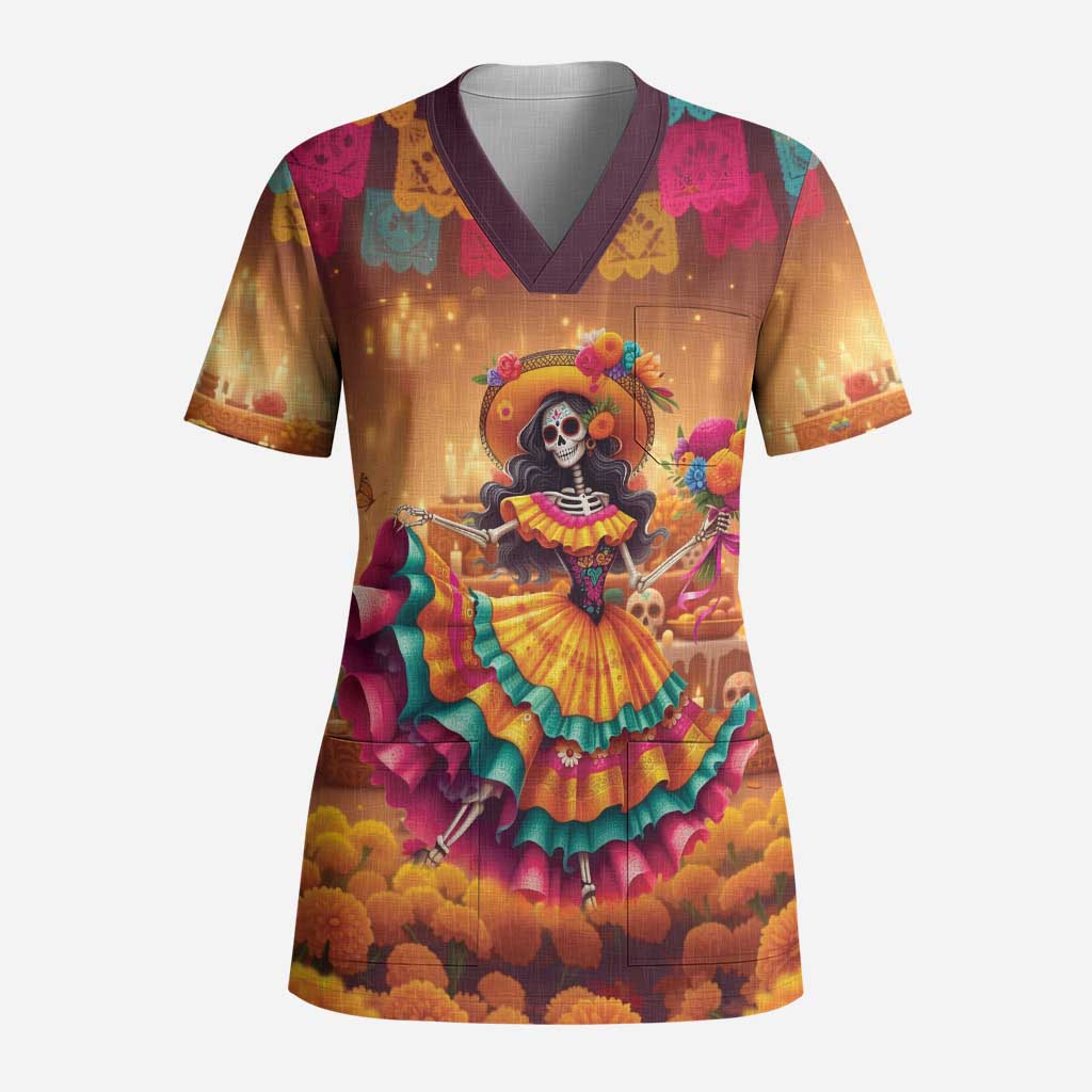 Mexico Day Of The Dead Scrub Top Día de los Muertos Catrina - Wonder Print Shop