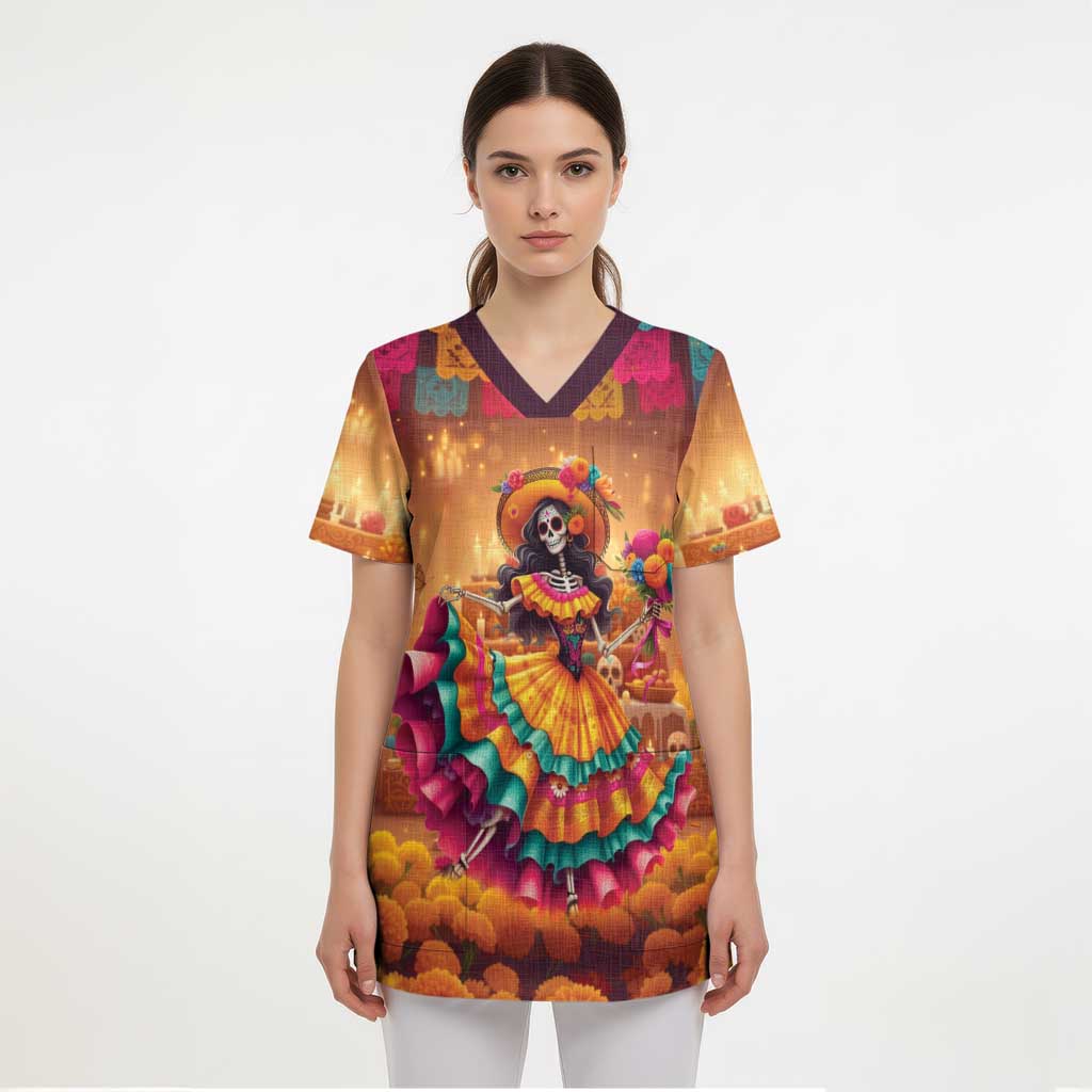 Mexico Day Of The Dead Scrub Top Día de los Muertos Catrina - Wonder Print Shop