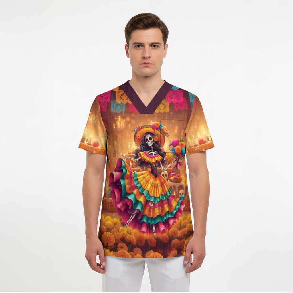 Mexico Day Of The Dead Scrub Top Día de los Muertos Catrina - Wonder Print Shop