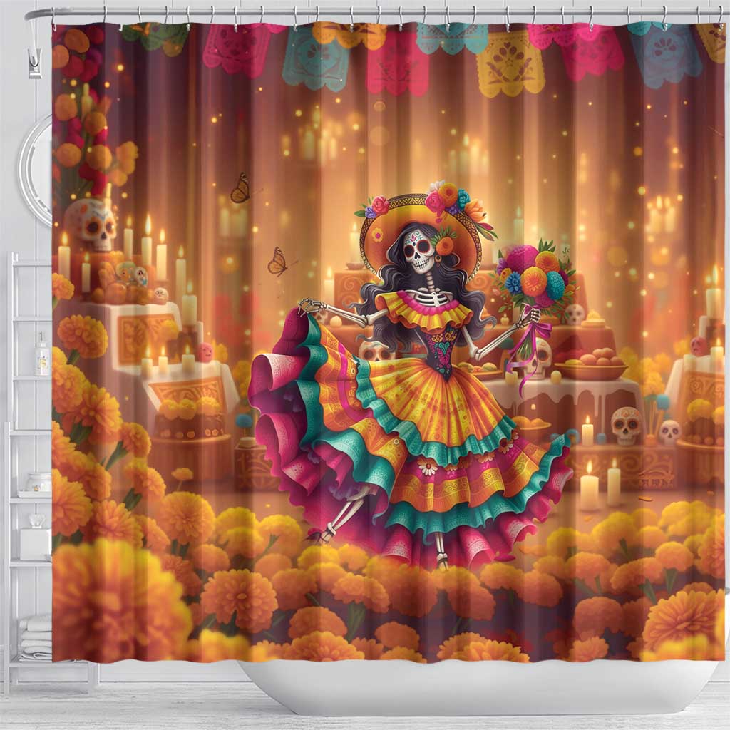 Mexico Day Of The Dead Shower Curtain Día de los Muertos Catrina - Wonder Print Shop