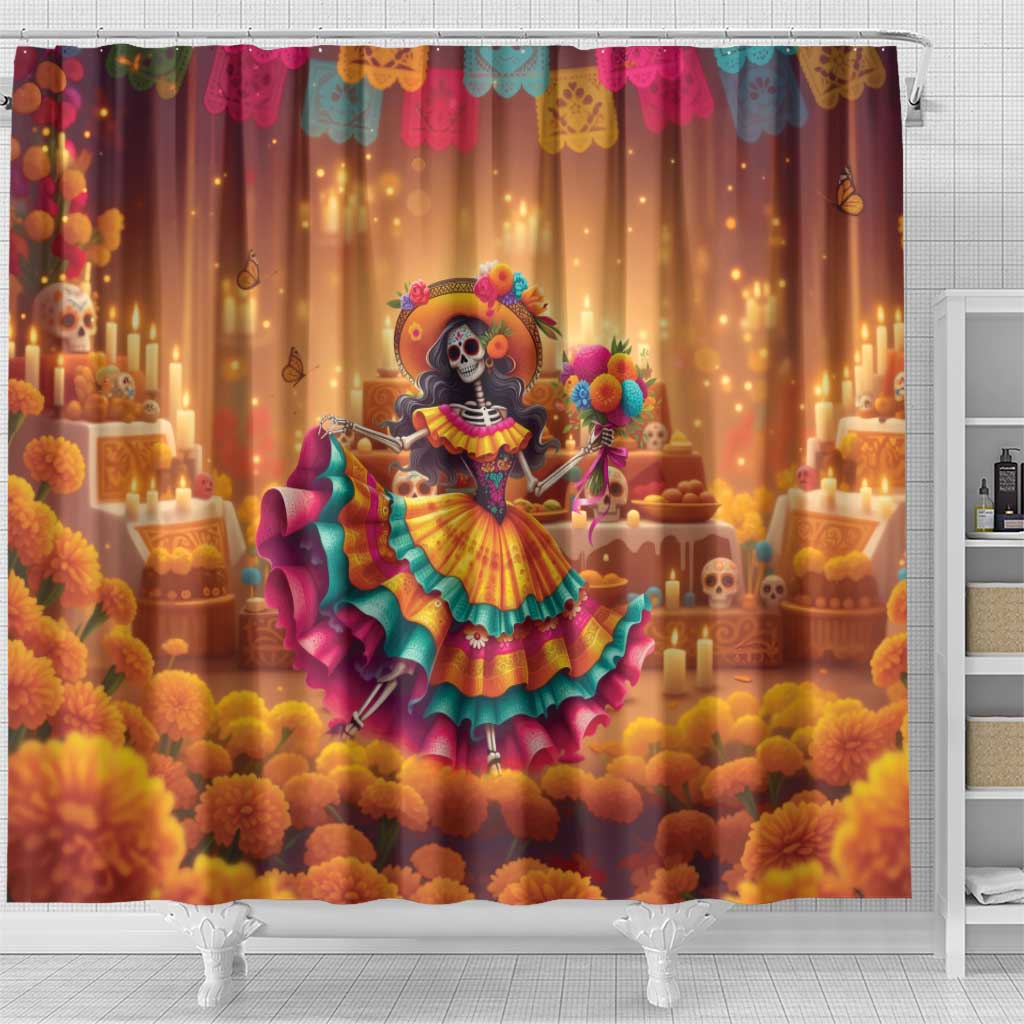 Mexico Day Of The Dead Shower Curtain Día de los Muertos Catrina - Wonder Print Shop