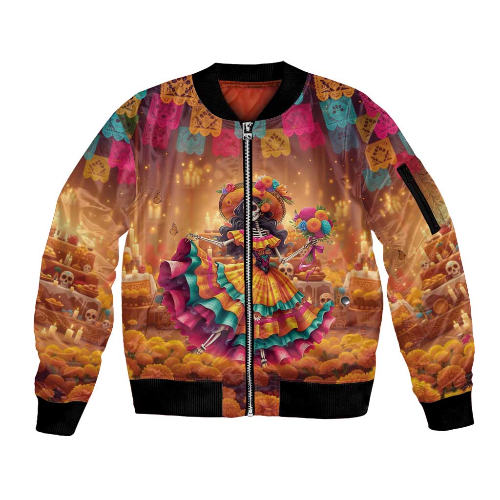 Mexico Day Of The Dead Sleeve Zip Bomber Jacket Día de los Muertos Catrina - Wonder Print Shop
