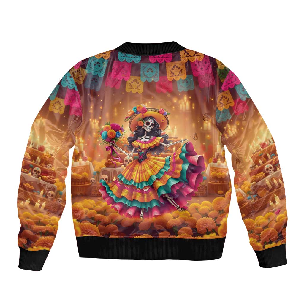 Mexico Day Of The Dead Sleeve Zip Bomber Jacket Día de los Muertos Catrina - Wonder Print Shop