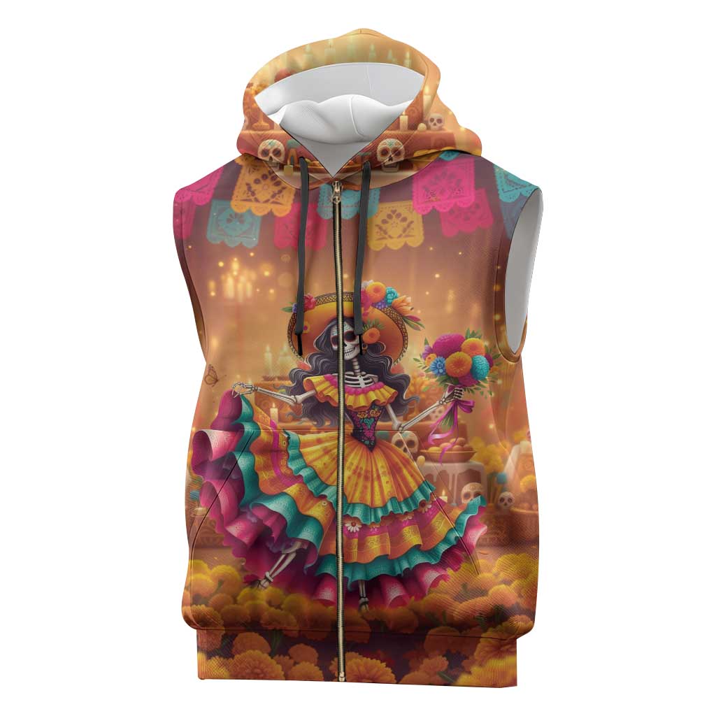 Mexico Day Of The Dead Sleeveless Zip Hoodie Día de los Muertos Catrina - Wonder Print Shop