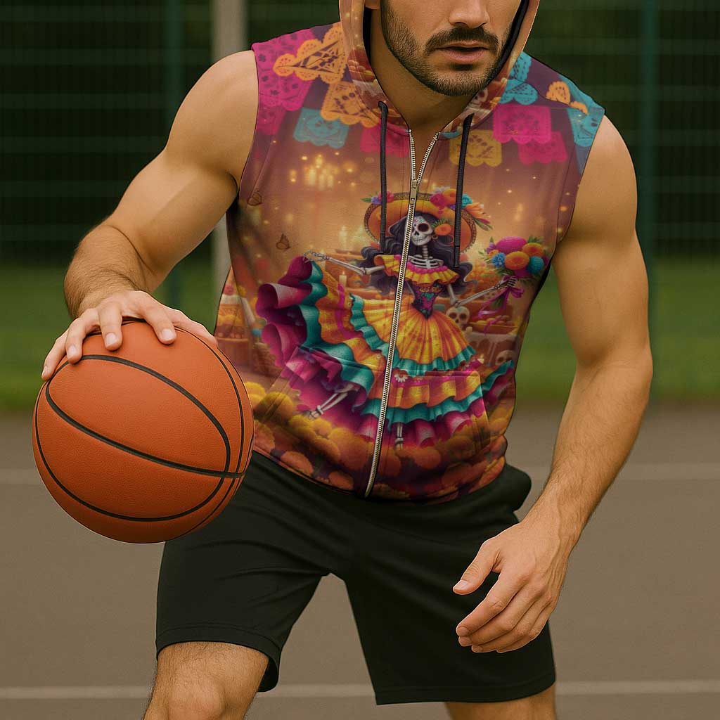 Mexico Day Of The Dead Sleeveless Zip Hoodie Día de los Muertos Catrina - Wonder Print Shop