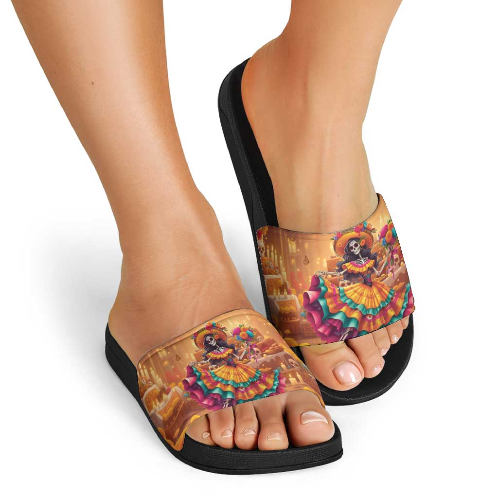 Mexico Day Of The Dead Slide Sandals Día de los Muertos Catrina - Wonder Print Shop