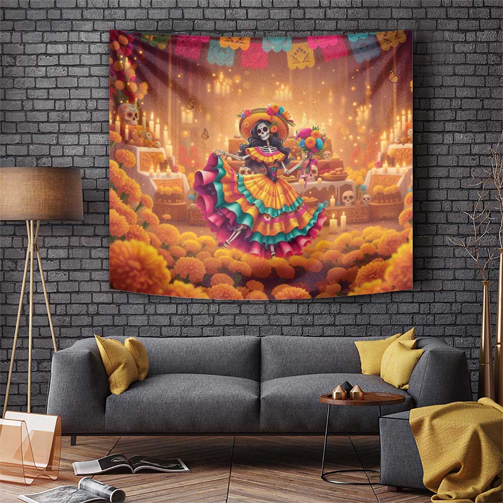 Mexico Day Of The Dead Tapestry Día de los Muertos Catrina - Wonder Print Shop
