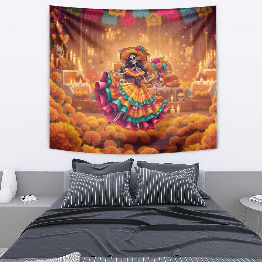 Mexico Day Of The Dead Tapestry Día de los Muertos Catrina - Wonder Print Shop
