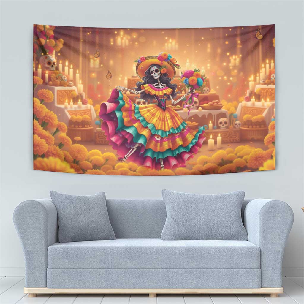 Mexico Day Of The Dead Tapestry Día de los Muertos Catrina - Wonder Print Shop