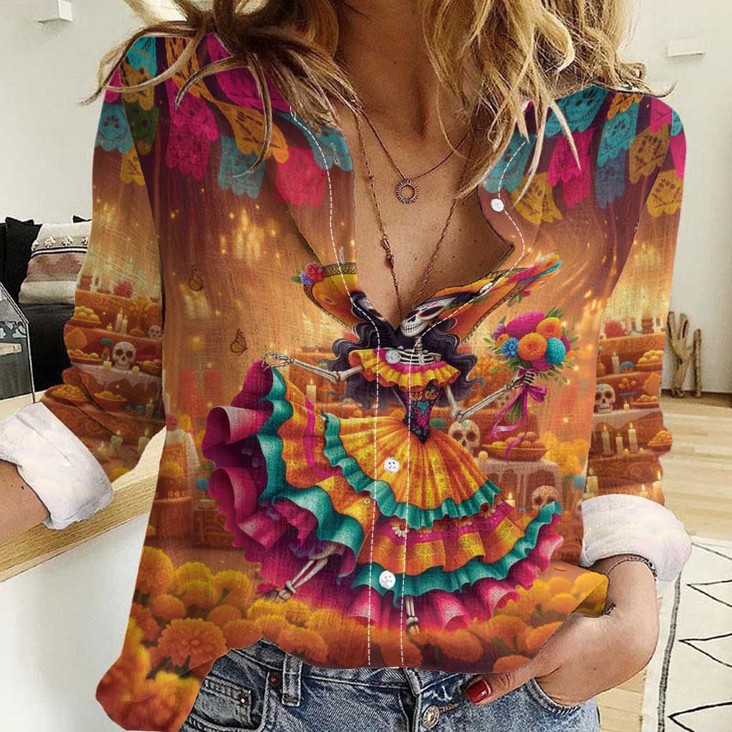 Mexico Day Of The Dead Women Casual Shirt Día de los Muertos Catrina - Wonder Print Shop