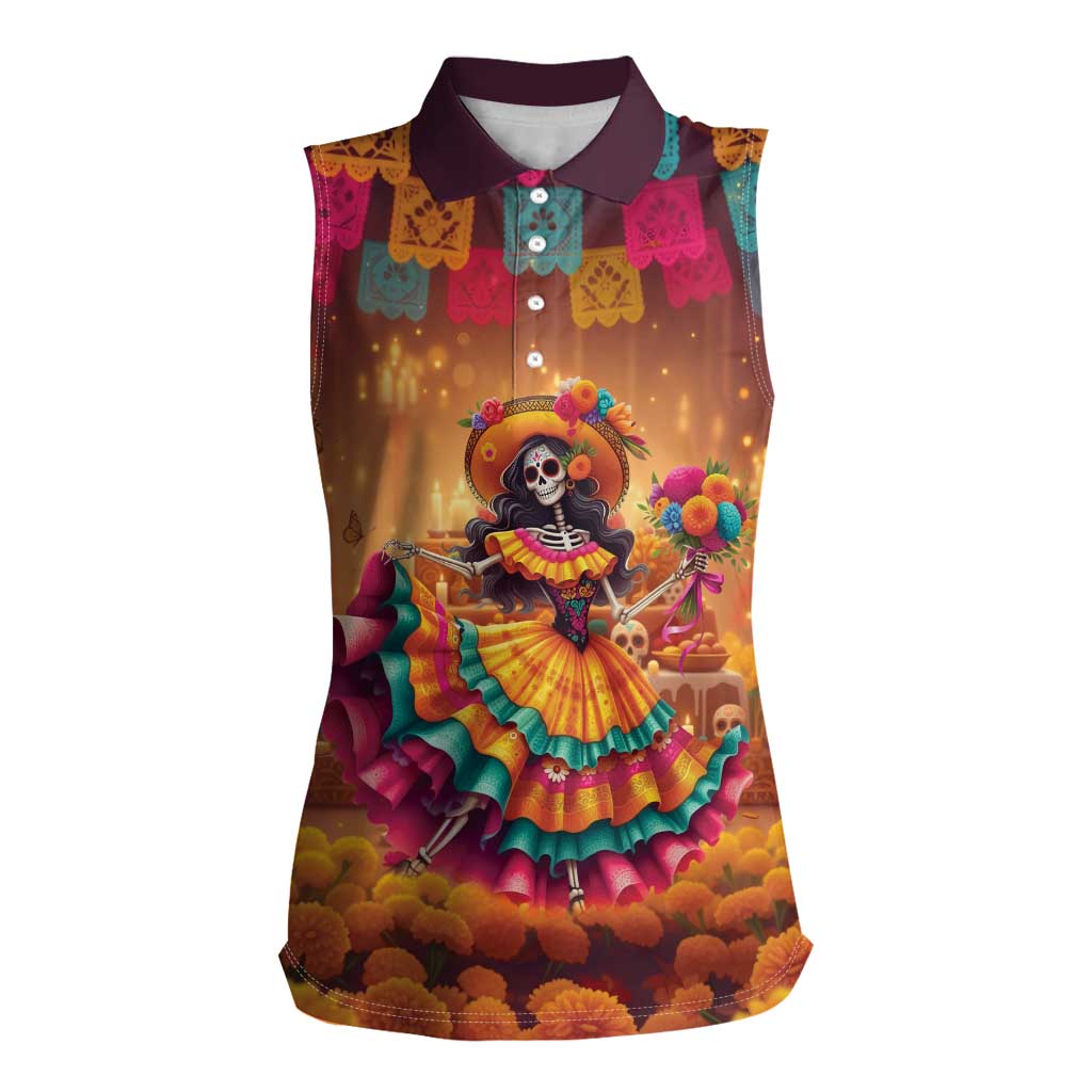 Mexico Day Of The Dead Women Sleeveless Polo Shirt Día de los Muertos Catrina - Wonder Print Shop