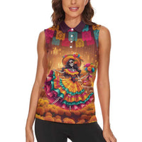 Mexico Day Of The Dead Women Sleeveless Polo Shirt Día de los Muertos Catrina - Wonder Print Shop
