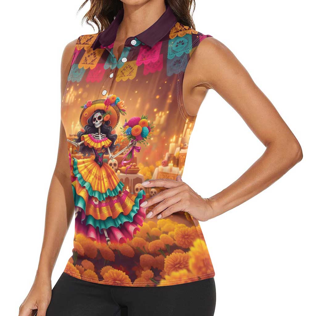 Mexico Day Of The Dead Women Sleeveless Polo Shirt Día de los Muertos Catrina - Wonder Print Shop