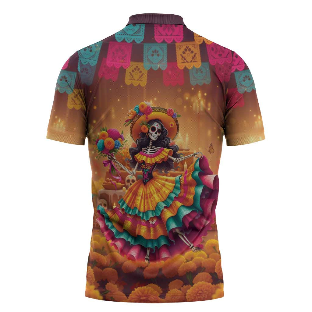 Mexico Day Of The Dead Zipper Polo Shirt Día de los Muertos Catrina - Wonder Print Shop