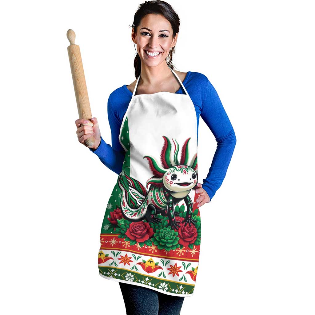 Mexico Christmas Apron Cute Axolotl with Flag Style - Wonder Print Shop