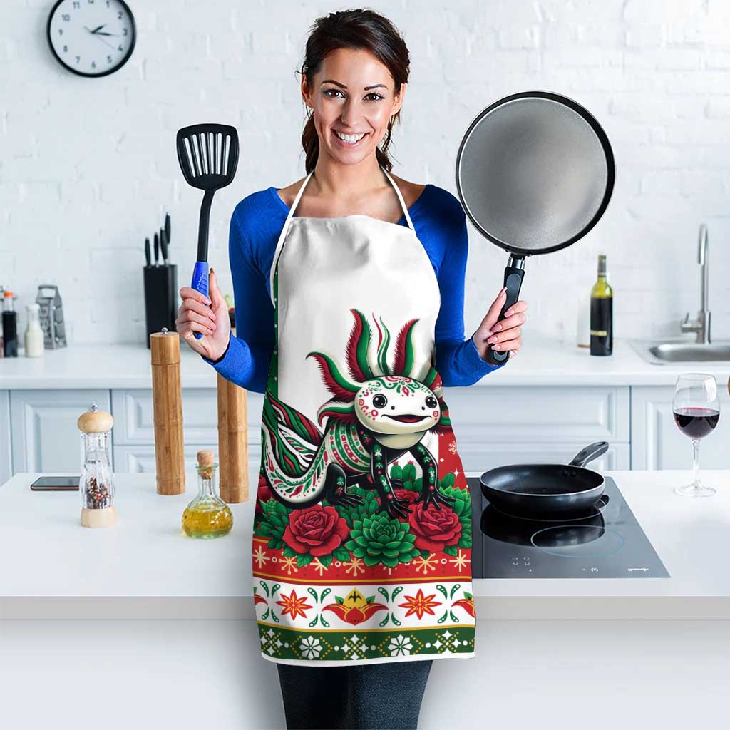 Mexico Christmas Apron Cute Axolotl with Flag Style - Wonder Print Shop