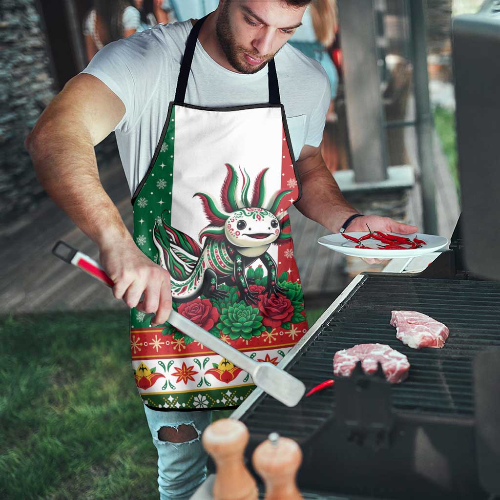 Mexico Christmas Apron Cute Axolotl with Flag Style - Wonder Print Shop
