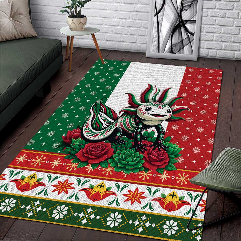Mexico Christmas Area Rug Cute Axolotl with Flag Style - Wonder Print Shop