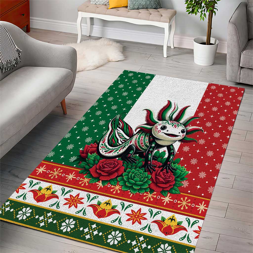 Mexico Christmas Area Rug Cute Axolotl with Flag Style - Wonder Print Shop