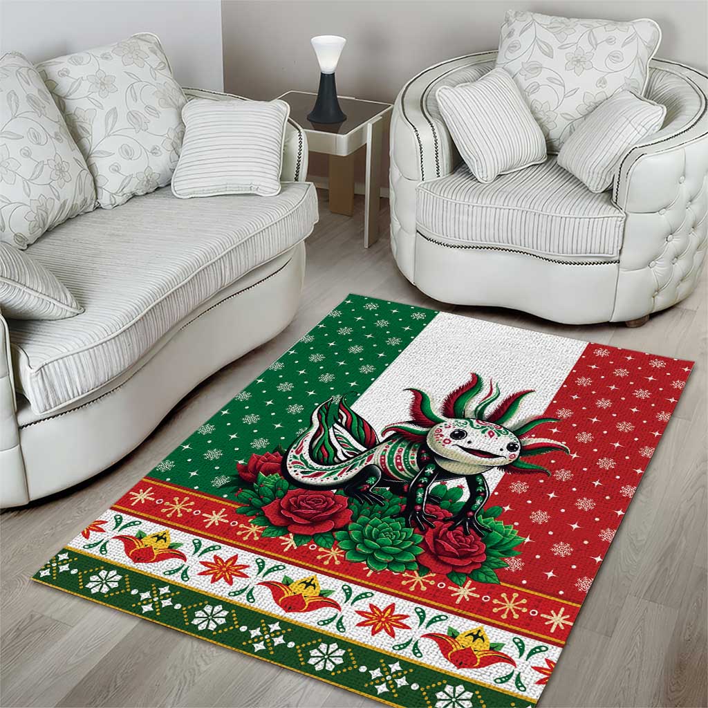 Mexico Christmas Area Rug Cute Axolotl with Flag Style - Wonder Print Shop