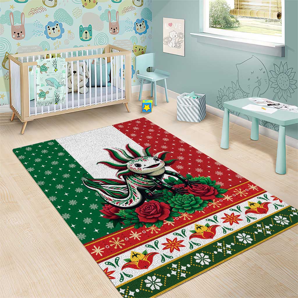 Mexico Christmas Area Rug Cute Axolotl with Flag Style - Wonder Print Shop