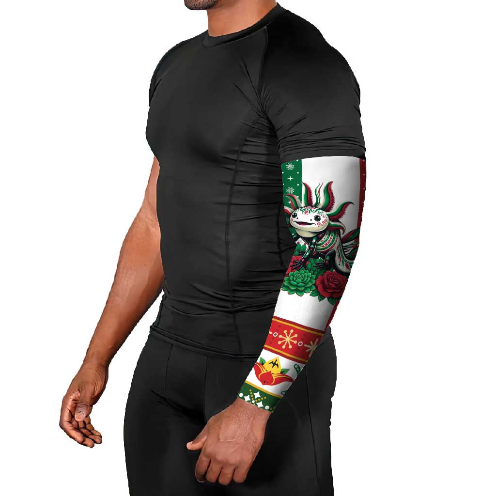 Mexico Christmas Arm Sleeves Cute Axolotl with Flag Style - Wonder Print Shop